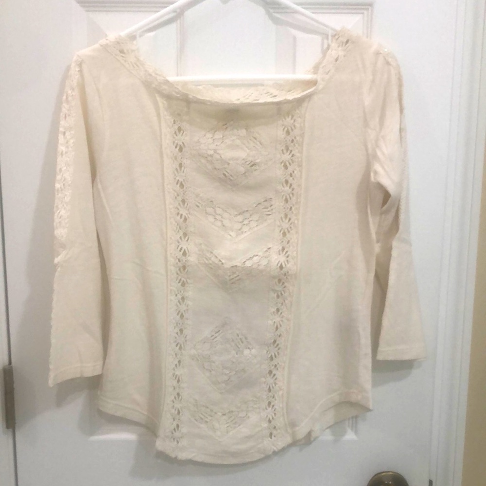 Cream colored Cotton Top with Lace Trim